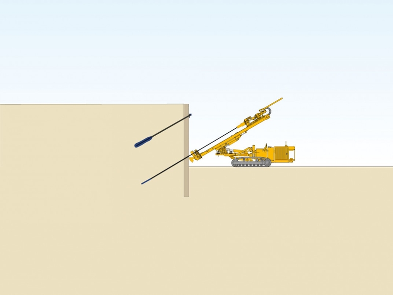 Anchors are drilled to secure excavations. Struts become superfluous as a result. 